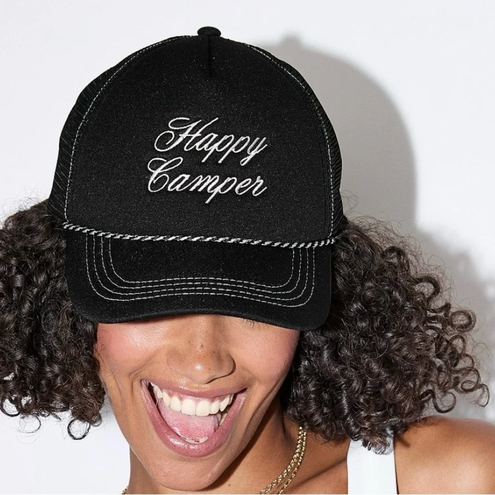 PINK Black 'Happy Camper' Party Hat